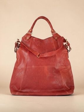 Large Red Slouchy Leather Hobo Bag 17" X 17" Tote Bag with Shoulder Strap